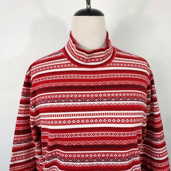 Lands End Shirt Top Mock Neck Long Sleeve Womens Size XL Red White 100% Cotton - Picture 3 of 12